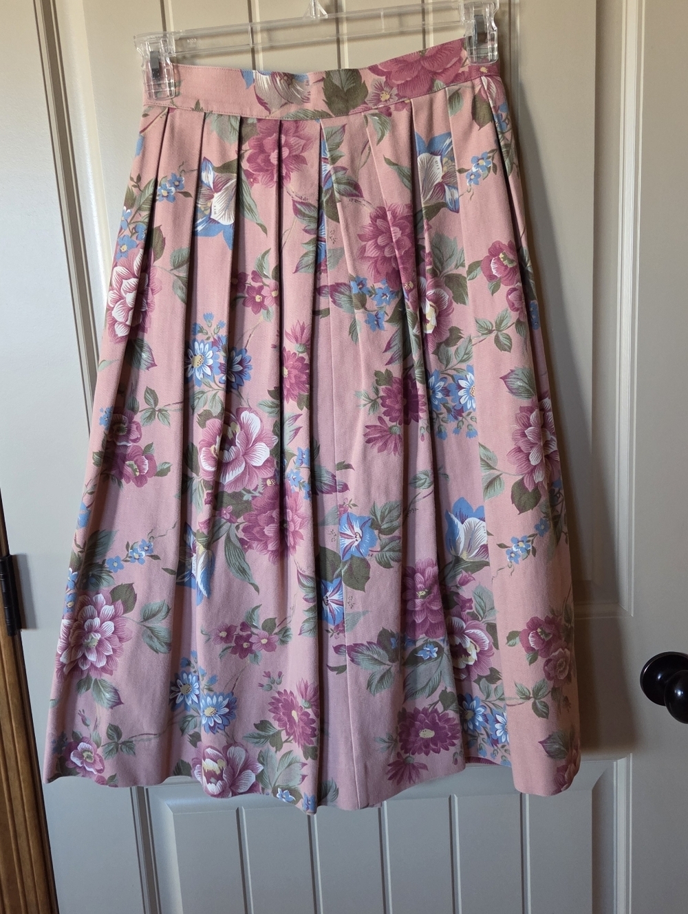 Vtg Ruff Hewn Floral Pleated Button Front Midi Skirt Pink Cotton Pockets USA 8 - Picture 7 of 12